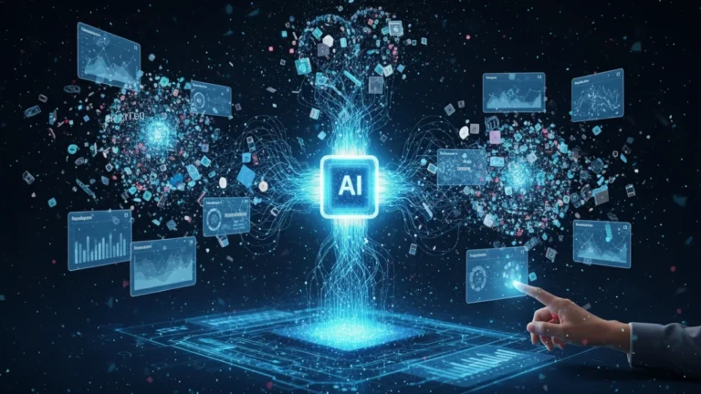 AI interface analyzing marketing data, clustering keywords, and generating strategic insights for SEO.